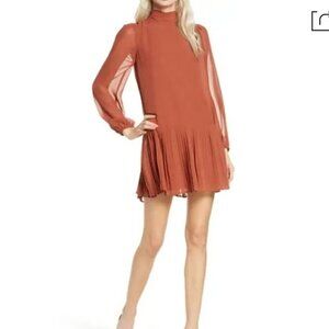 Ali&Jay  Long Sleeve Pleated Chiffon Dress Copper Small NWT